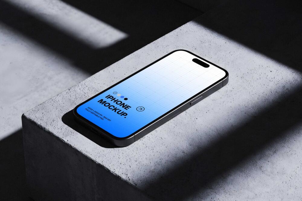 iPhone Mockup on Stone Block with Shadows