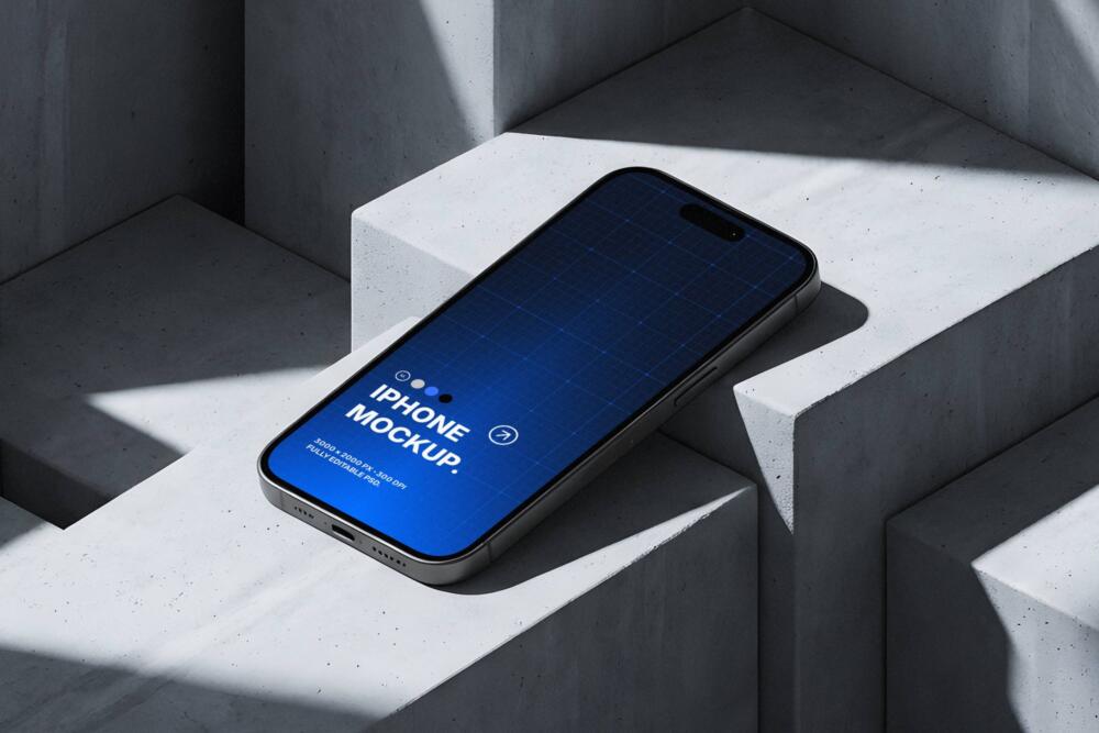 iPhone on Concrete Blocks Mockup