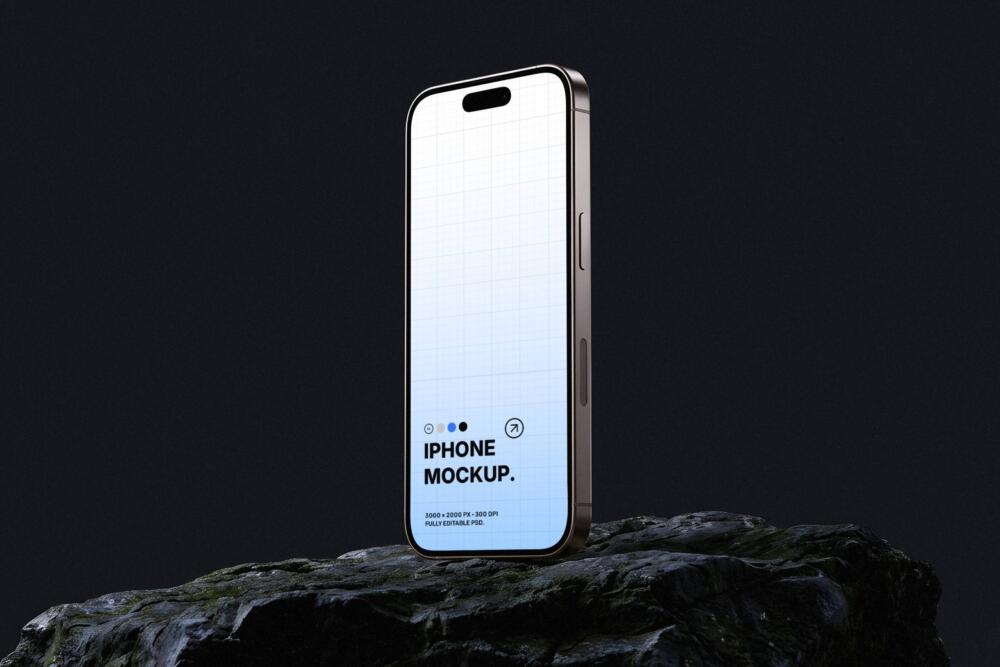 iPhone on Rock Mockup PSD