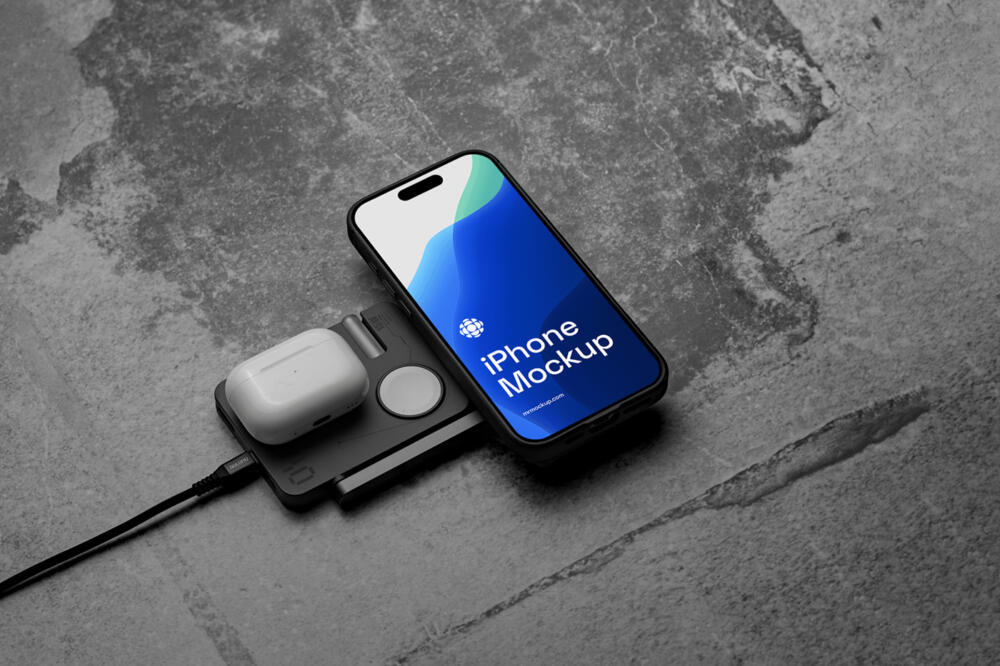 iPhone Pro Attached to Charger Mockup