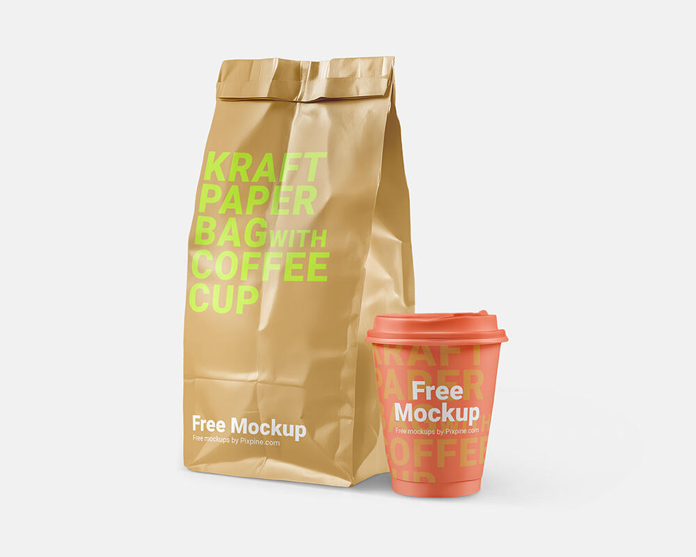 Kraft Paper Bag with Coffee Cup Mockup