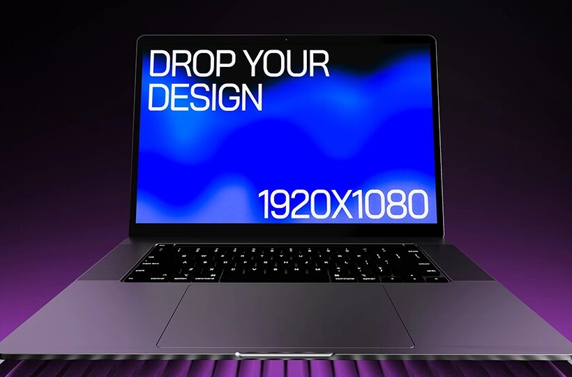 Laptop Screen Mockup on Futuristic Scene