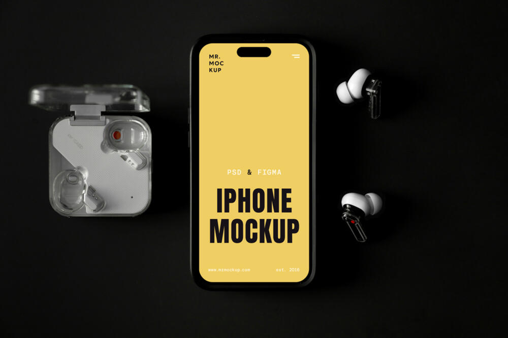Laying iPhone with Accessories Mockup