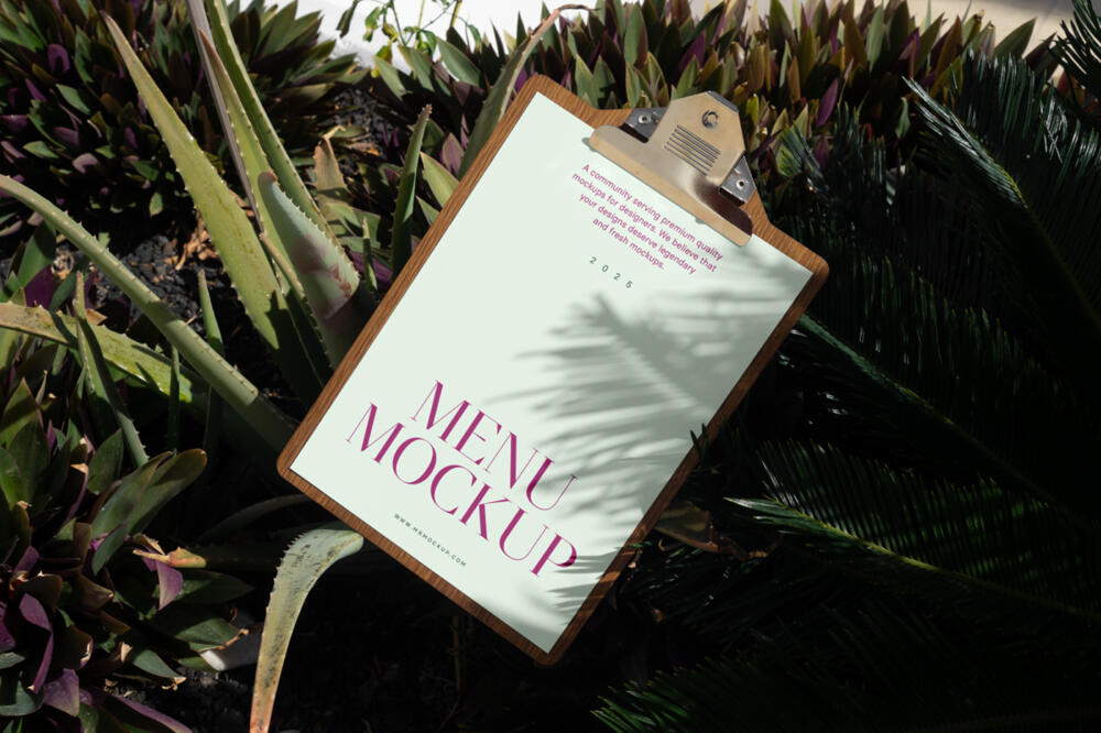 Laying Menu Between Flowers Mockup