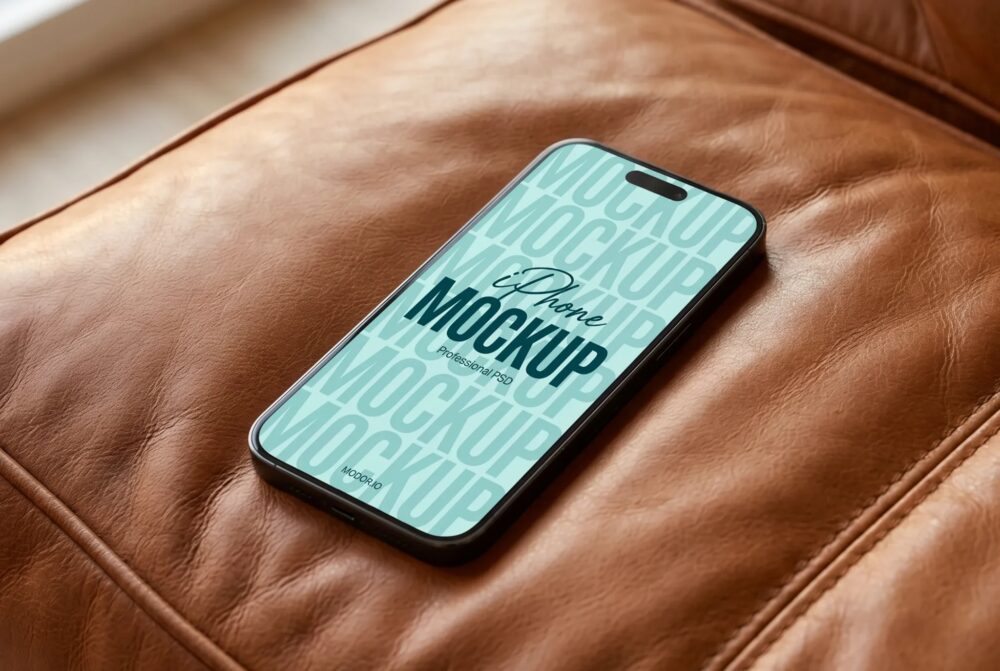 Lifestyle iPhone Mockup on Leather Cushion