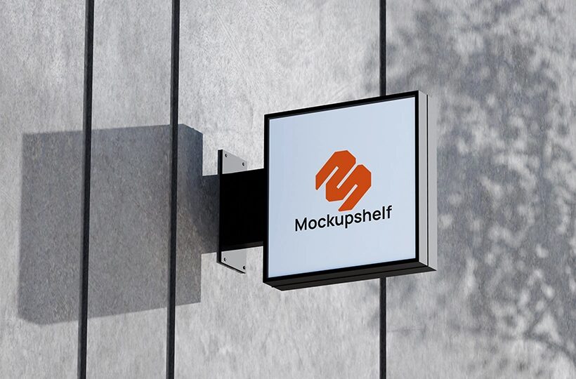 Logo Sign Mockup on Concrete Wall PSD, Branch Shadow Scene