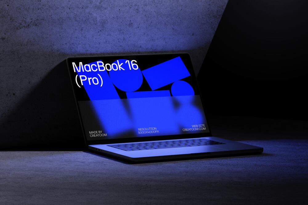 Macbook 16 Pro Mockup On Concrete Background Front View