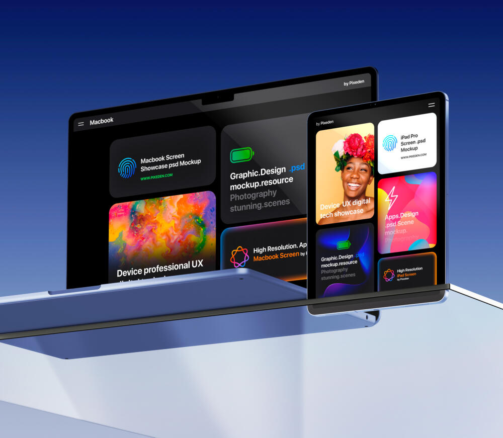 MacBook Air and iPad Pro Showcase Screens Psd Mockup