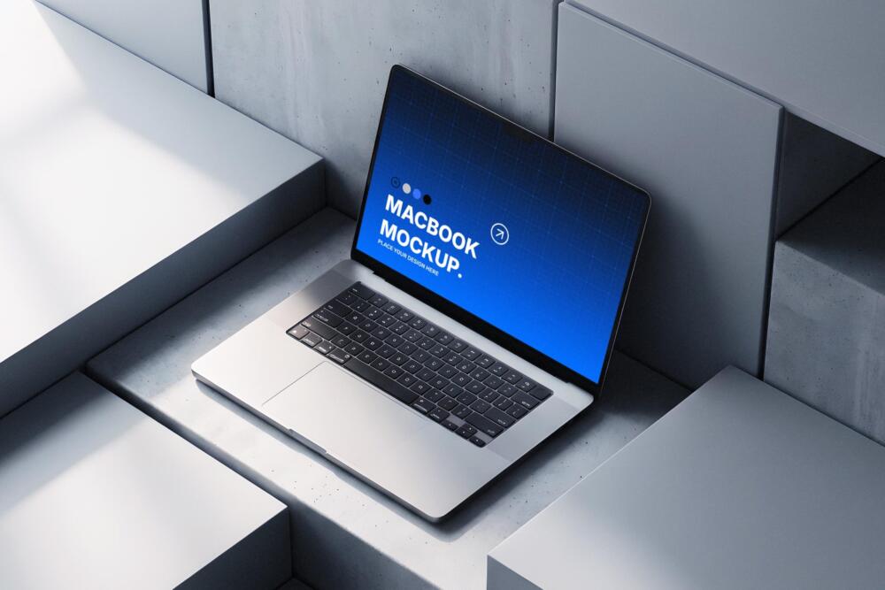 MacBook Laptop Mockup on Geometric Stone
