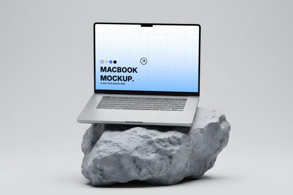 MacBook Mockup on Stone Pedestal