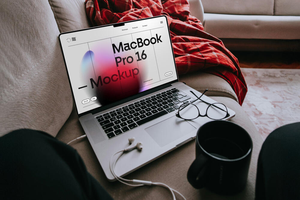 MacBook Pro Laying on Couch Mockup
