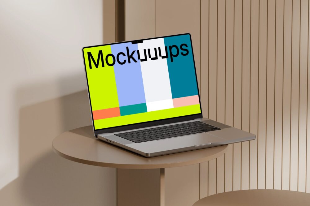 MacBook Pro mockup on round table