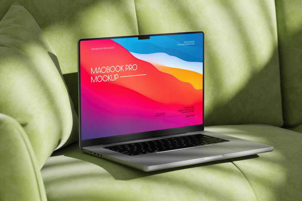 Macbook Pro Mockup On Sofa