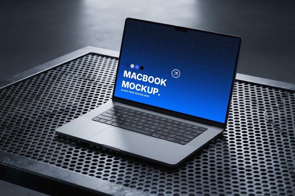 MacBook Pro on Metal Mesh Surface Mockup