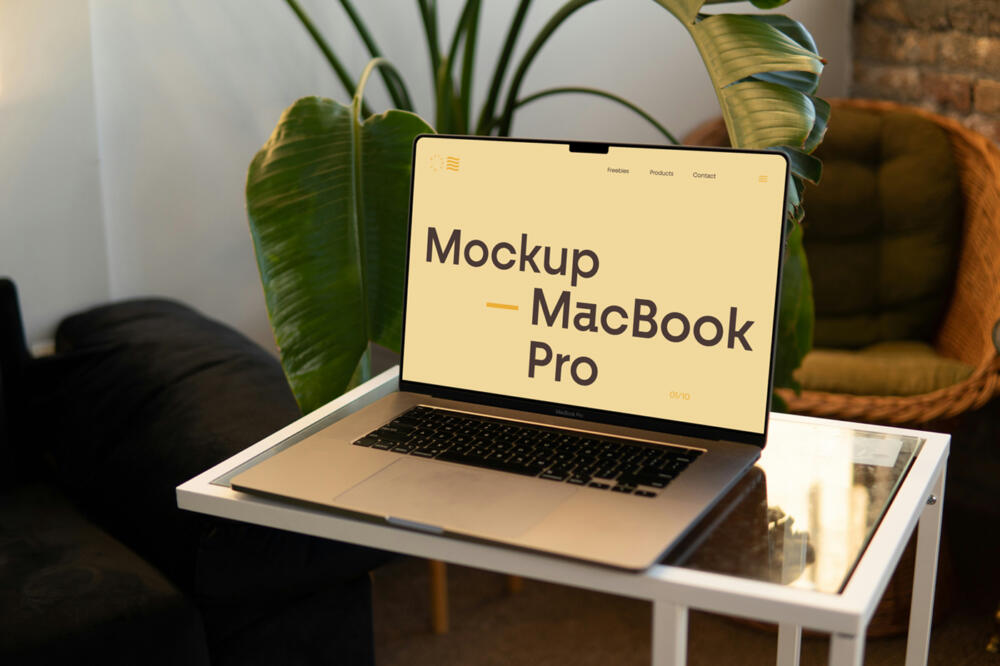 MacBook Pro on Small Table Mockup