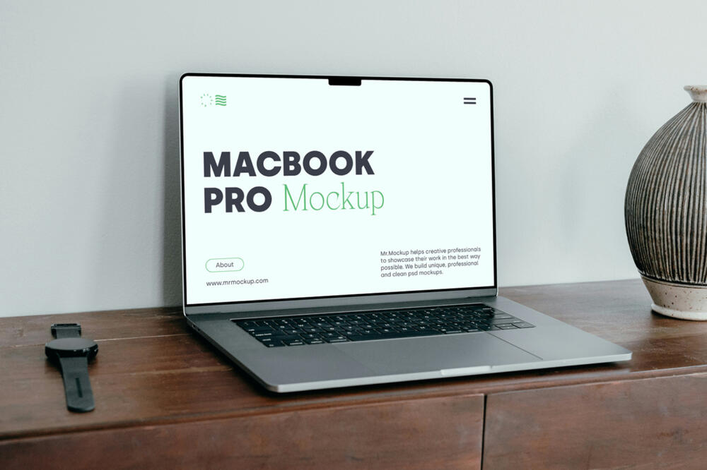 MacBook Pro On The Dresser Mockup