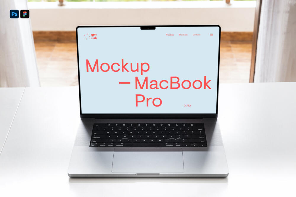 MacBook Pro on White Table Mockup