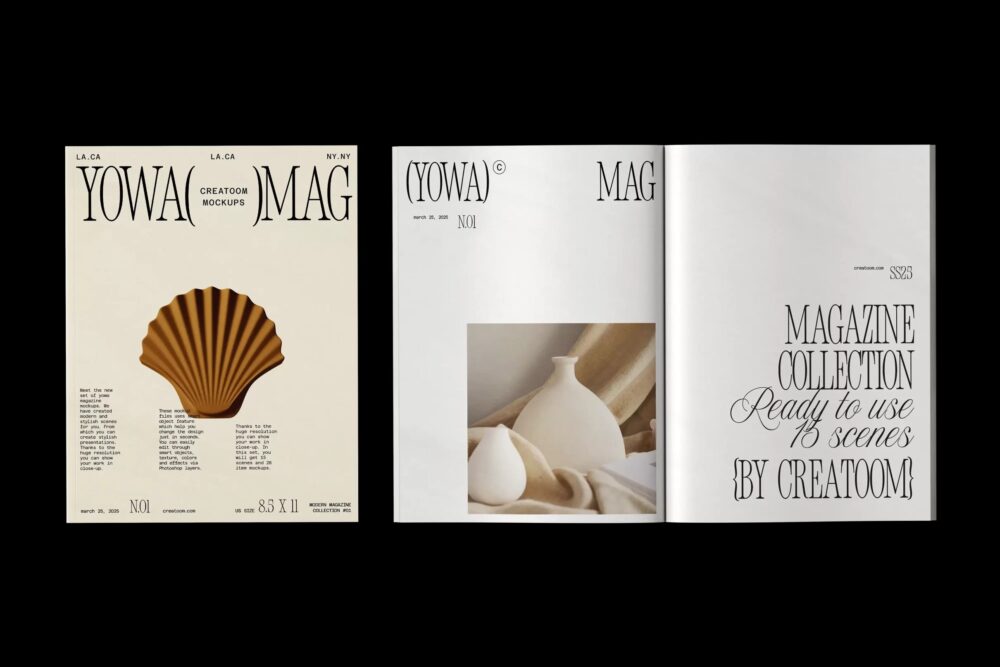 Magazine Mockups On Isolated Black Background V1 Top View