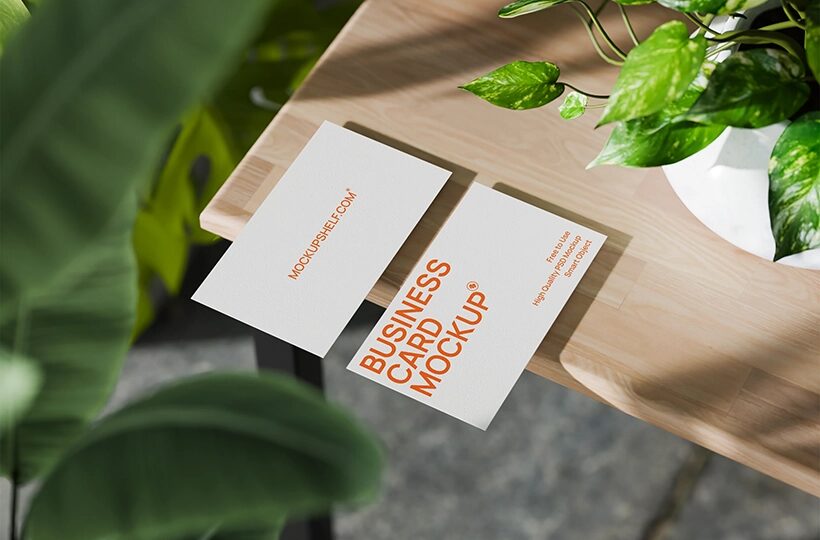 Minimal Business Card Mockup PSD, Wooden Desk Scene