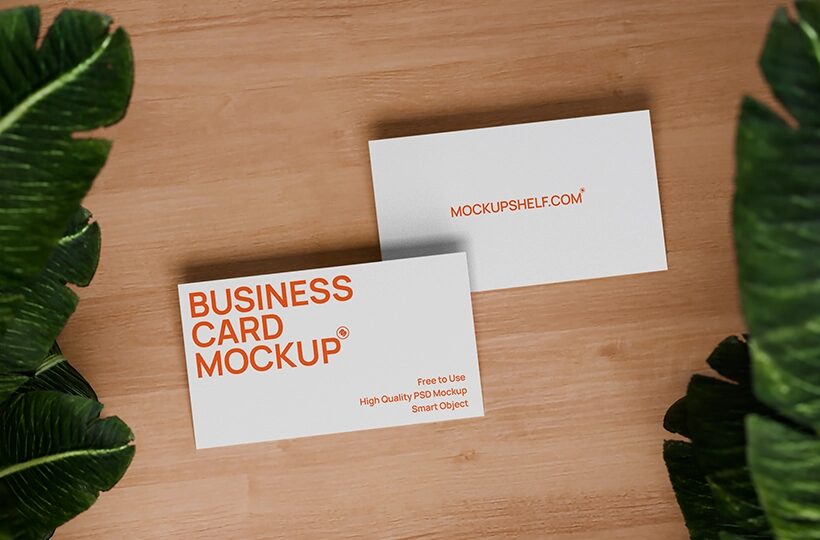 Minimal Business Card Mockup, Tropical Leaf Scene