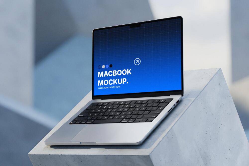 Minimal MacBook Laptop Mockup on Concrete