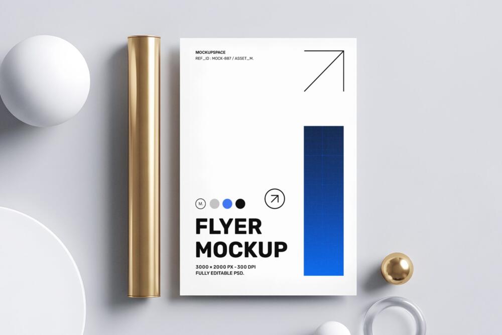 Minimalist Flyer Mockup with 3D Elements