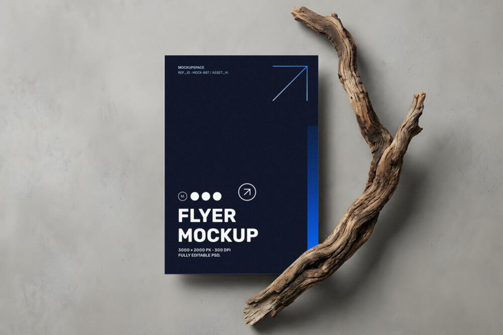Minimalist Flyer Mockup with Driftwood