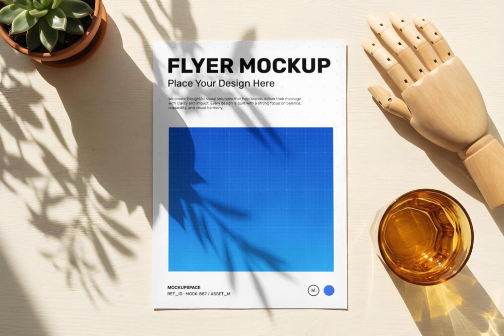 Minimalist Flyer Mockup with Leaf Shadows