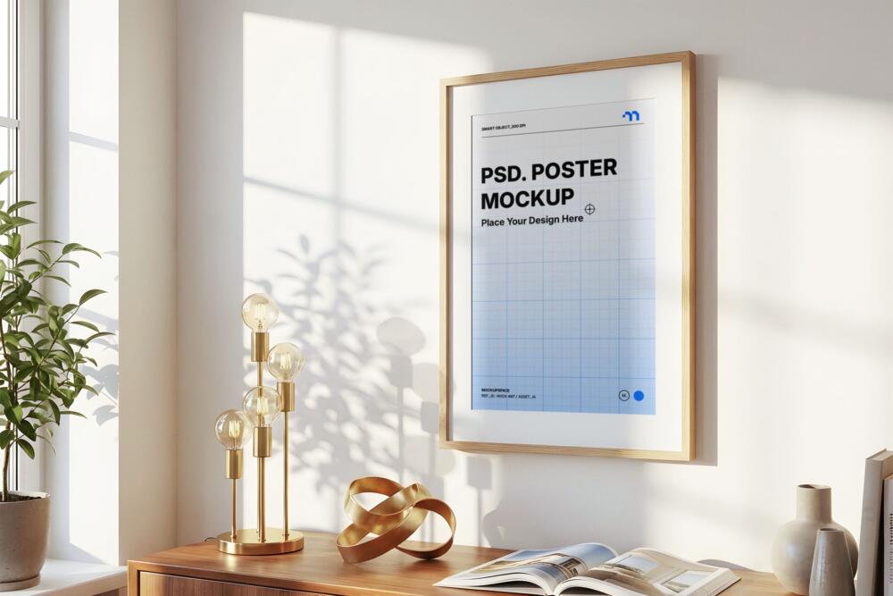 Minimalist Framed Poster Mockup in Sunlit Room