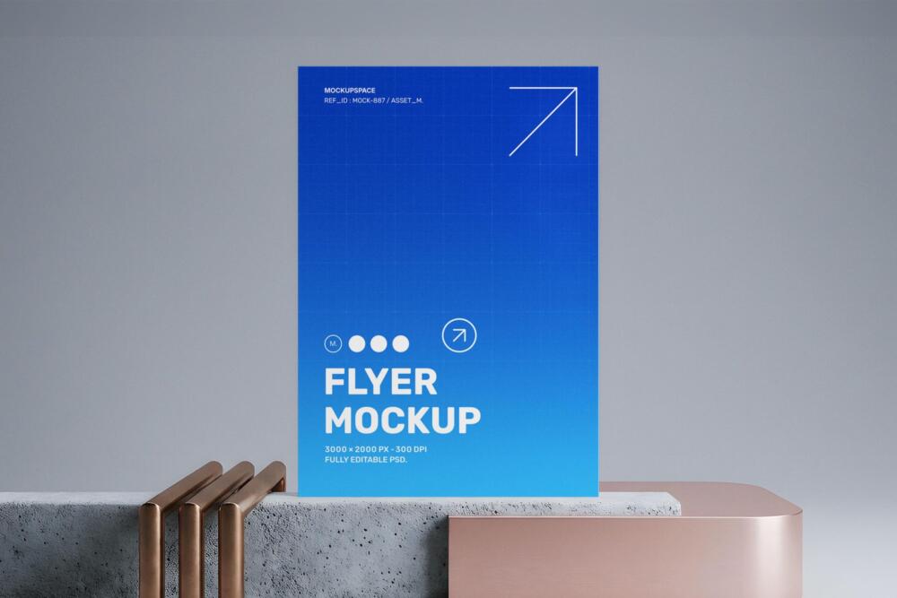 Minimalist Vertical Flyer Mockup on Pedestals
