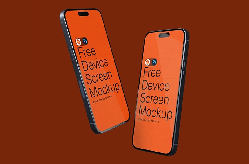 Mobile Mockup on Solid Backdrop PSD, Floating Scene