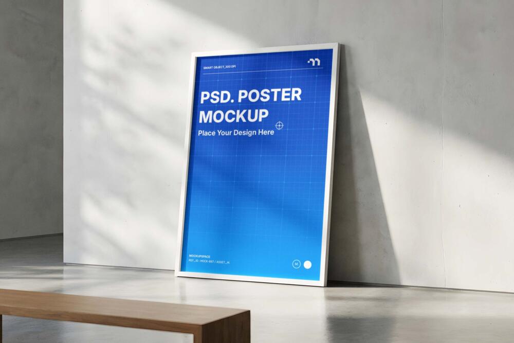 Modern Framed Poster Mockup in Minimalist Interior