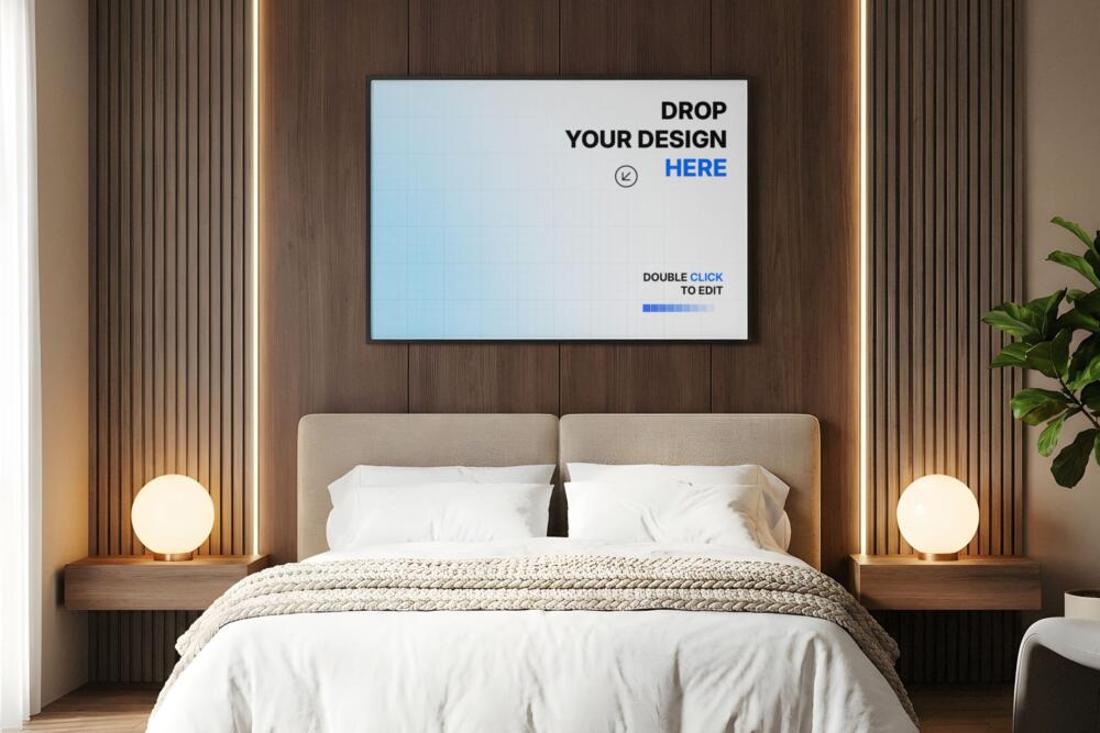 Modern Horizontal Bedroom Frame Mockup in Luxury Interior