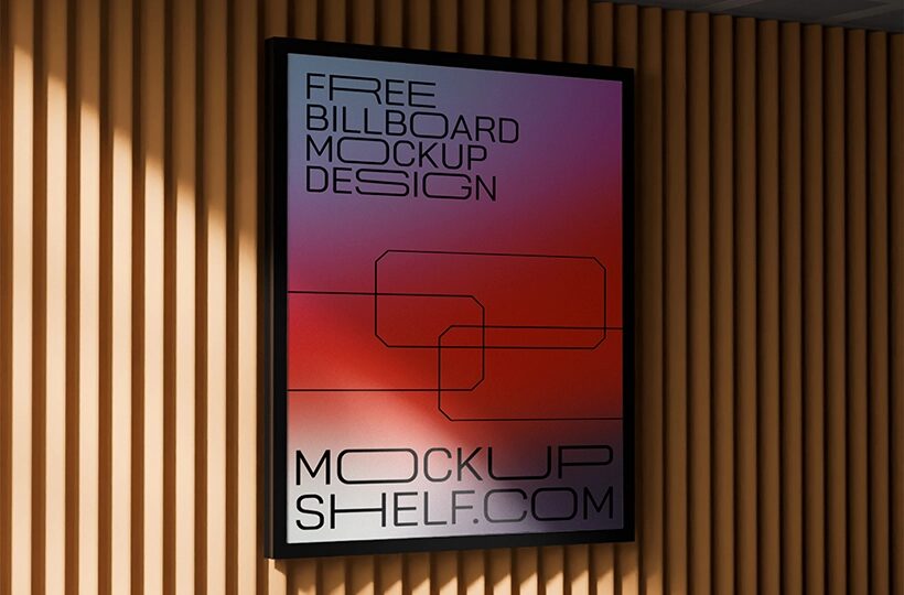 Modern Interior Billboard Mockup PSD, Panel Wall Scene