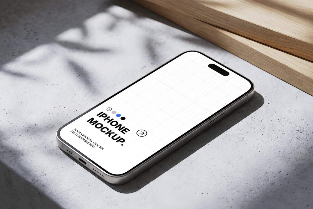 Modern iPhone 15 Pro Mockup on Concrete