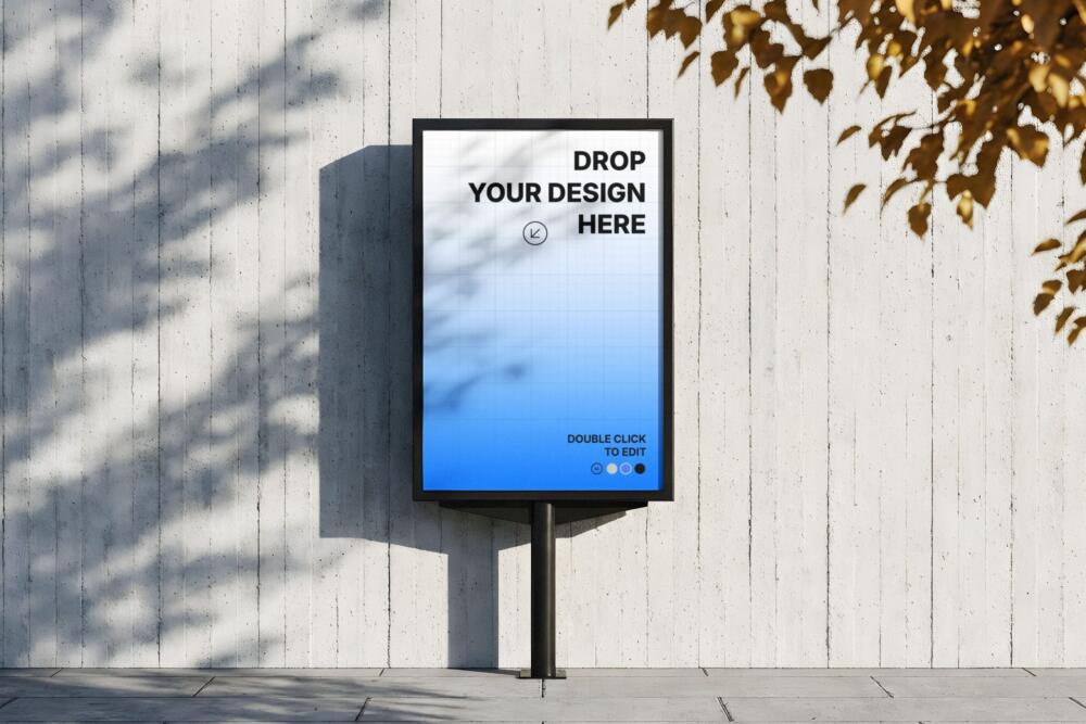 Modern Outdoor Vertical Billboard Mockup on Concrete Wall