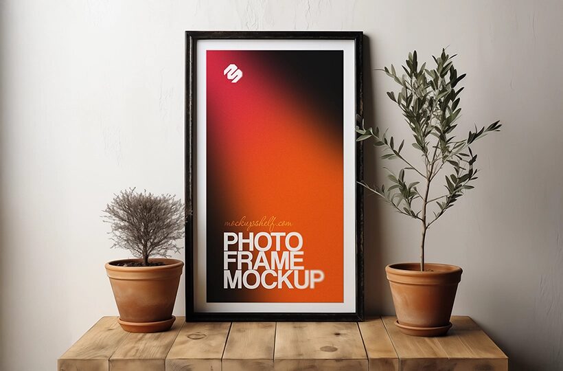 Modern Wall Frame Mockup PSD, Tabletop Interior Scene