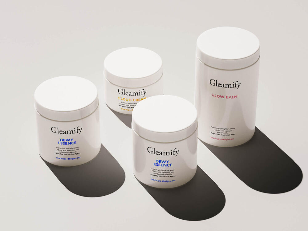 Multiple cosmetic jars mockup