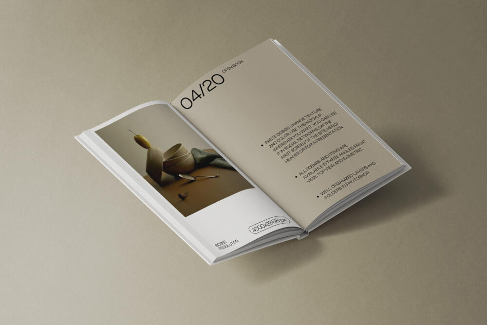 Open Hard Cover Book Mockup Isometric