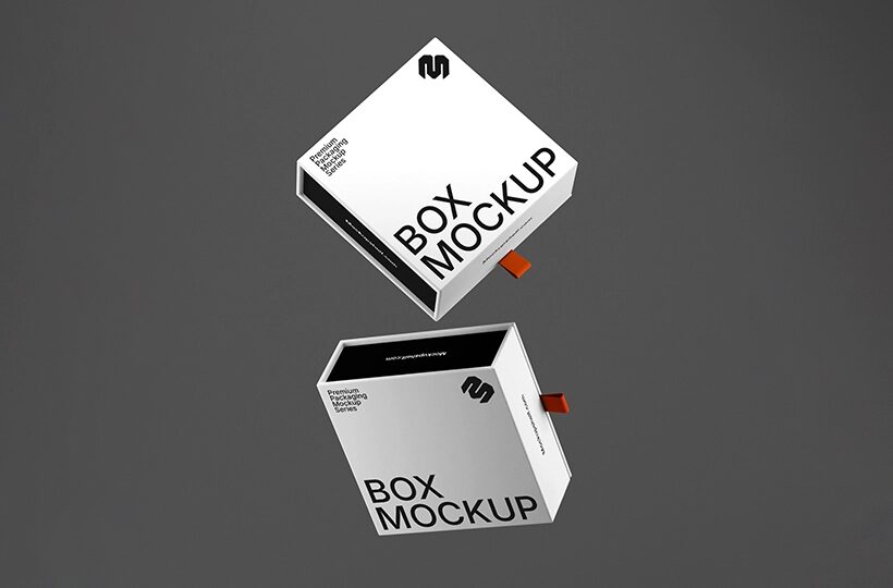 Open Magnetic Box Mockup PSD, Floating Studio Scene