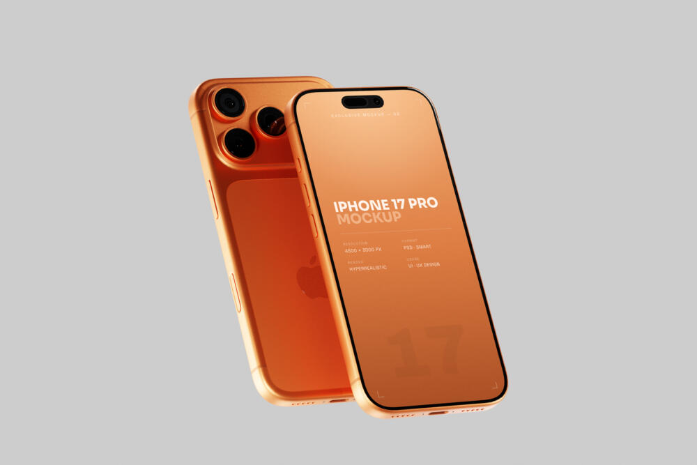 Orange iPhone 17 Pro Mockup Floating Front View
