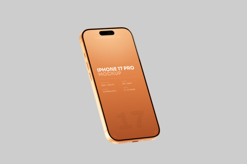 Orange iPhone 17 Pro Mockup Floating Minimal Background