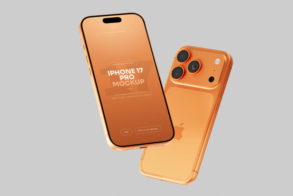 Orange iPhone 17 Pro Mockup Floating Perspective View