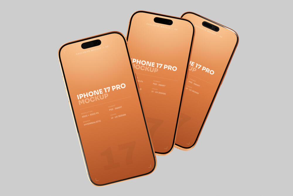 Orange iPhone 17 Pro Mockup Floating Set