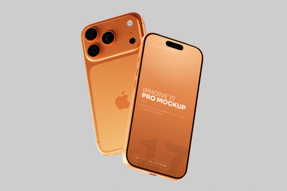 Orange iPhone 17 Pro Mockup Floating