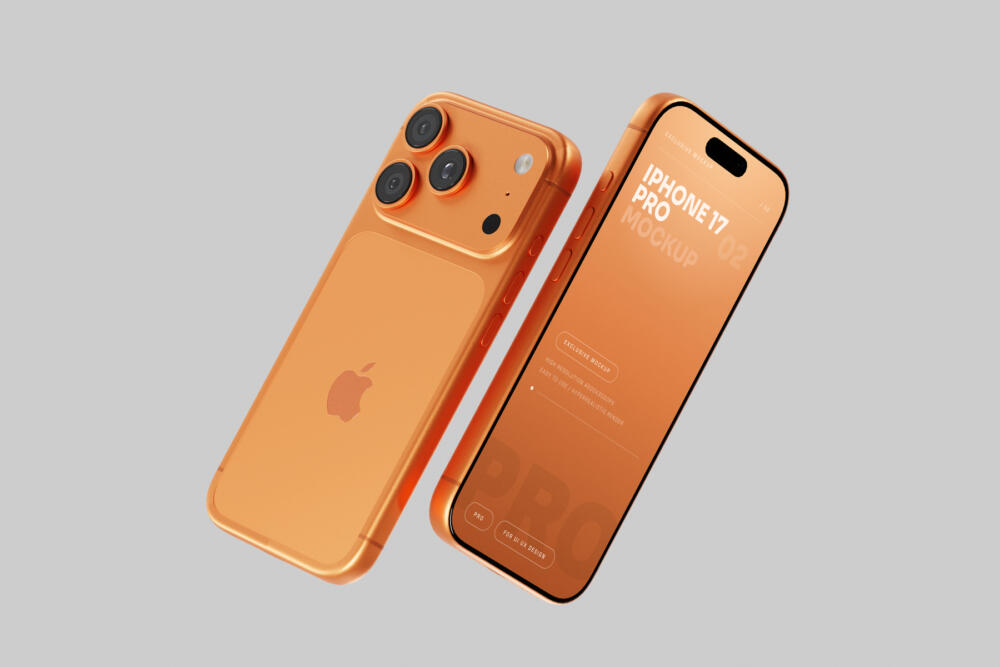 Orange iPhone 17 Pro Mockup Low Perspective