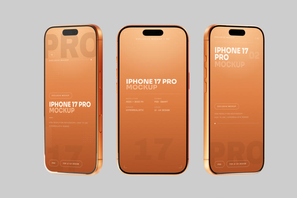 Orange iPhone 17 Pro Mockup Minimal Studio Background