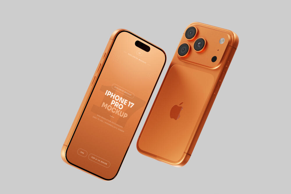 Orange iPhone 17 Pro Mockup Soft Shadows