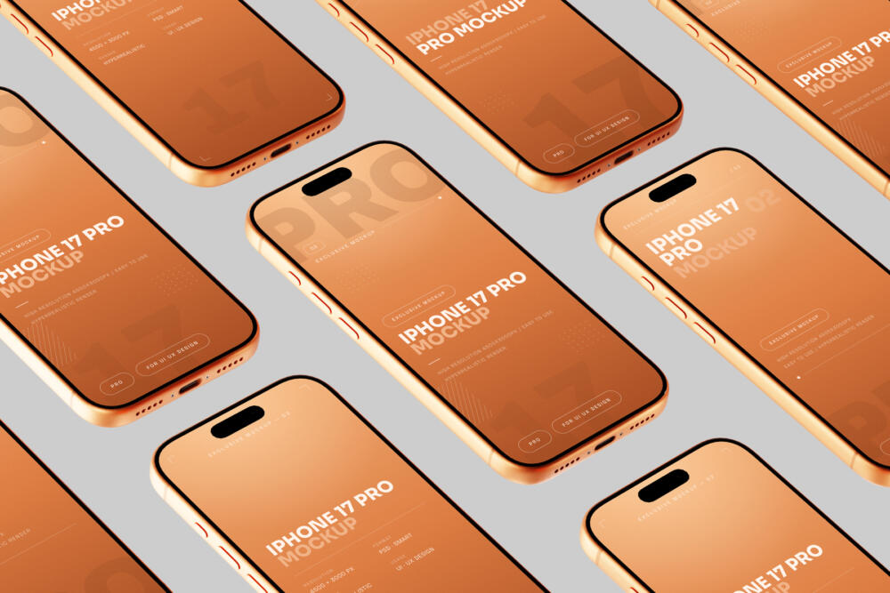 Orange iPhone 17 Pro Mockup Top View