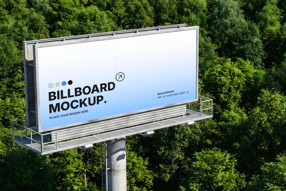 Outdoor Billboard Mockup in Lush Forest Environment